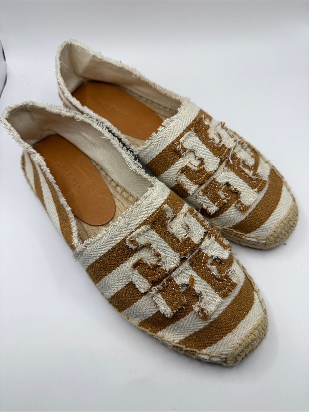 New Tory Burch Striped Espadrilles in Brown and White, US 10, NWOT
